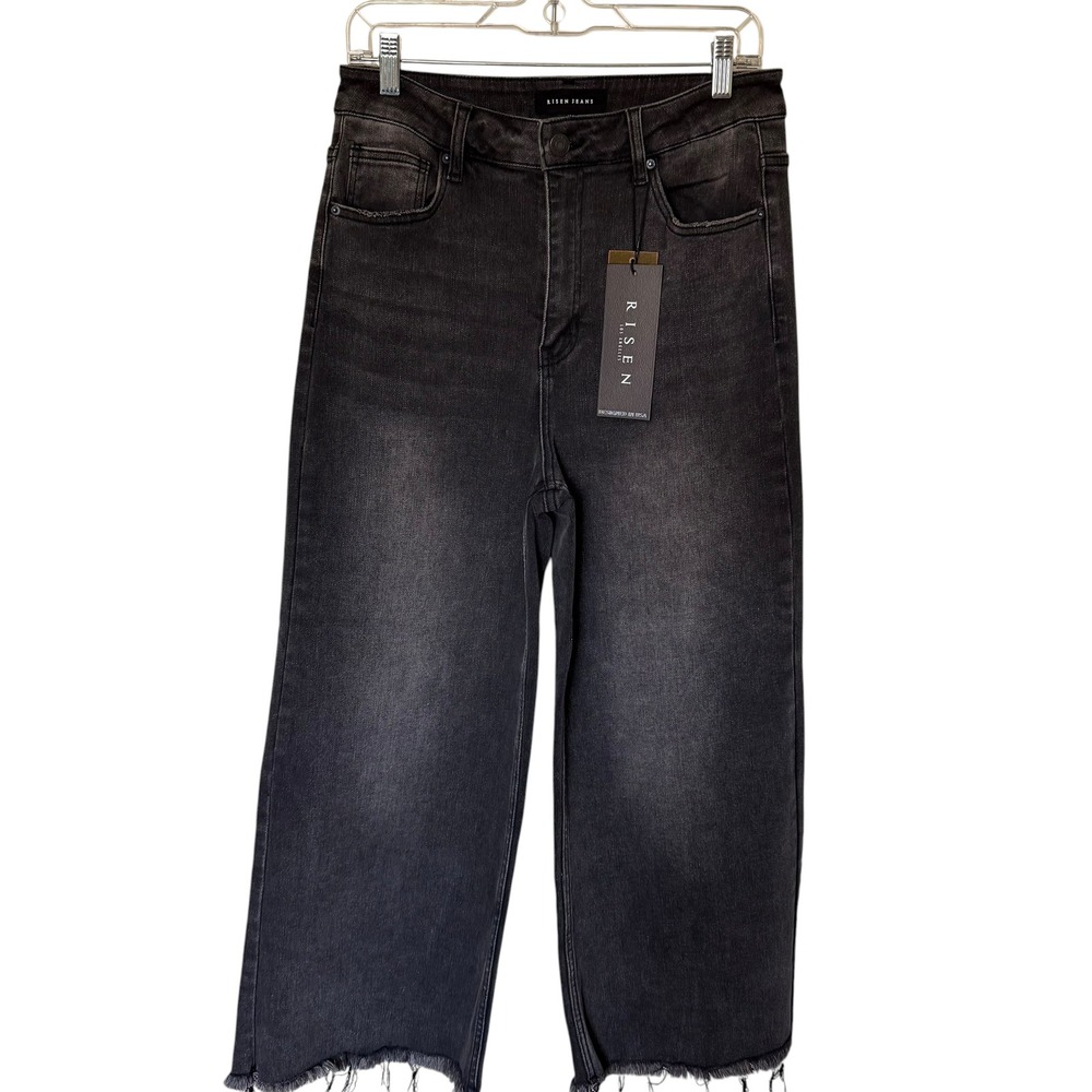 Risen Jeans Wide Leg Jeans‎ Womens 13/31 Black New RDP1025 Raw Hem High Rise - Picture 2 of 10
